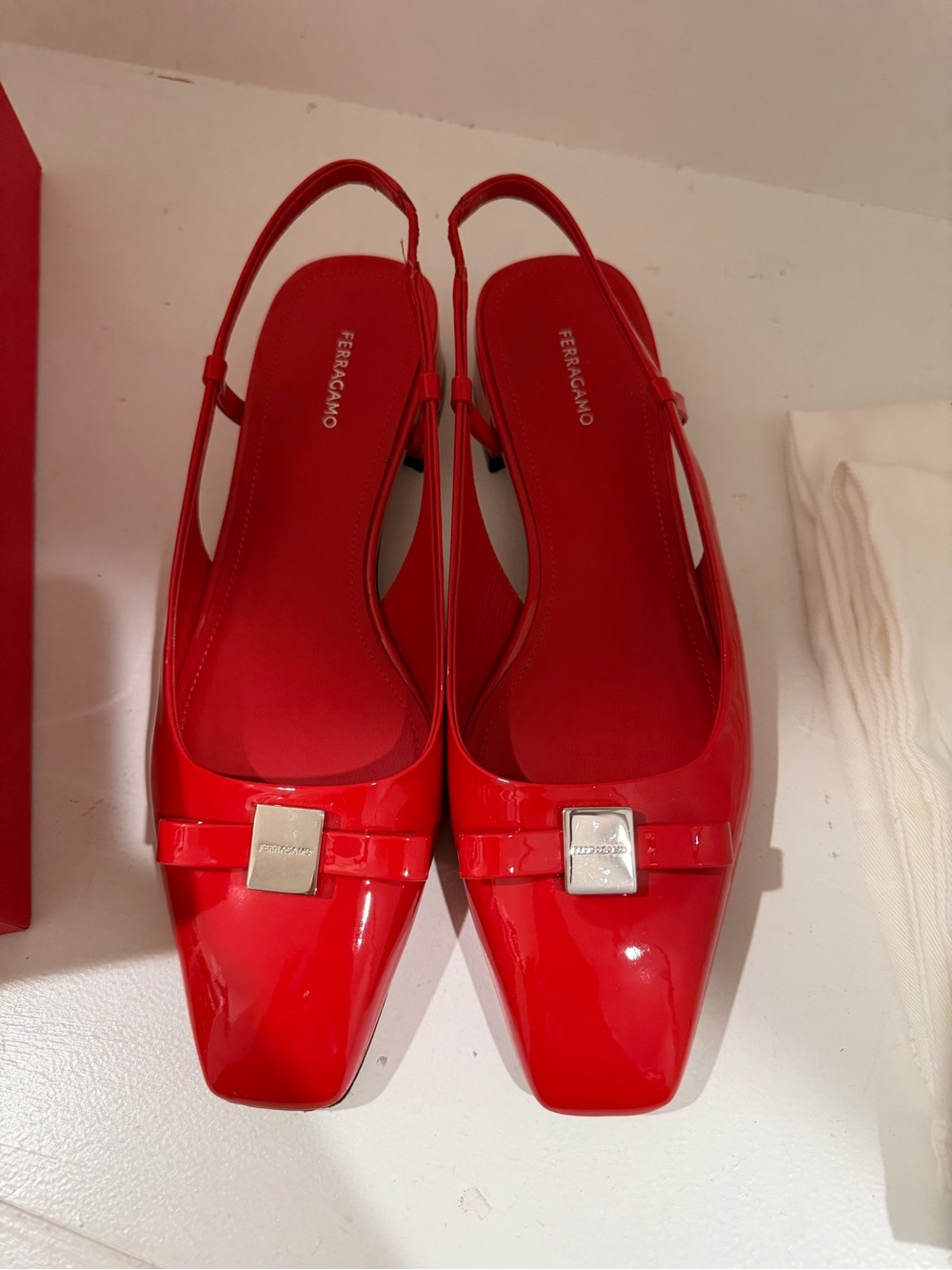 Salvatore Ferragamo Red Patent Slingback Pumps